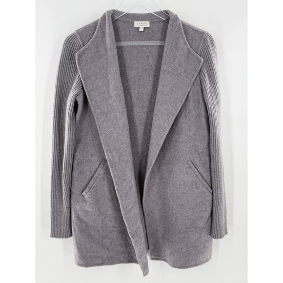 Kinross Cashmere Wool Light Grey Purple Open Front Coat Jacket Ribbed Size Small - Picture 1 of 6